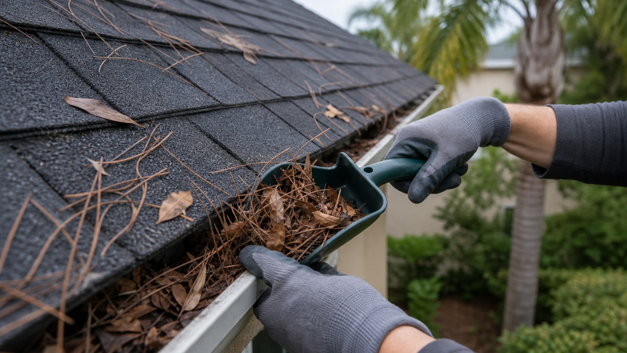 Work Detail Closeup for gutter cleaning and gutter guards in Palm Coast
